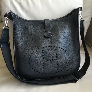 Hermes Black Leather Messenger Bag